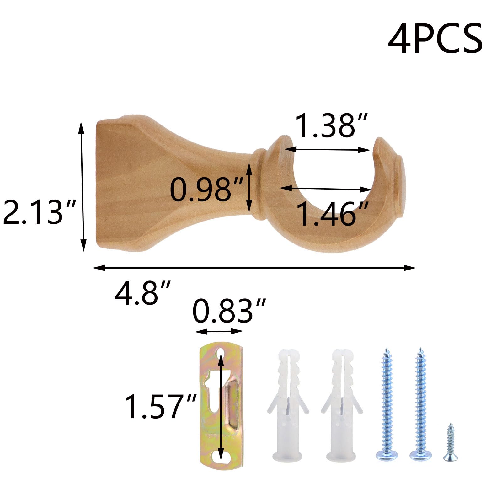 T Tulead Lot de 4 supports de tringle à rideaux en bois, 2,5 à 1 cm de diamètre