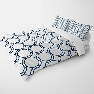 YANFENQI Twin Size Bed Duvet Cover Blue Geometry Lattice Line Modern Patterned Comforter for Kids Teens Adults (Twin,68