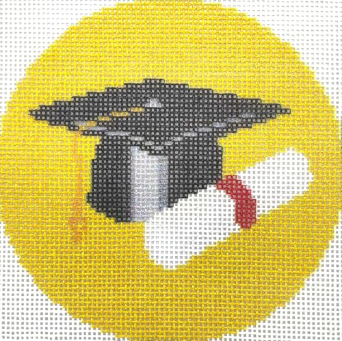 Howie's Needlepoint Needlepoint Canvas, 18CT Embroidery Stamped Patterns for Beginners or Advance, Printed Canvas(Graduation hat and Certificate,4x4inch)