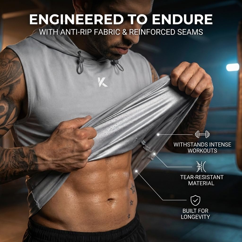 Kewlioo Hooded Sauna Shirt for Men, Heat Trapping Pullover Sweat Vest, Men’s Sauna Suit Tank Top Hoodies for Exercise, Cardio
