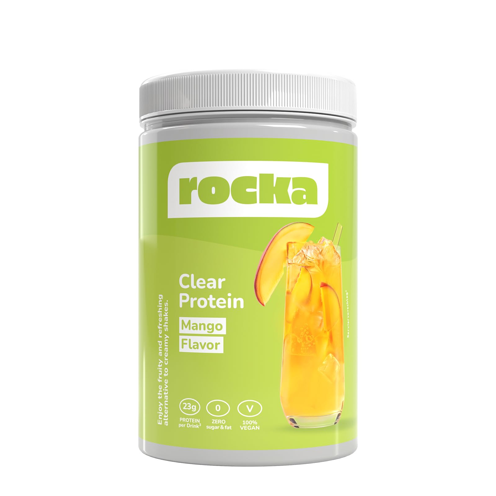 Rocka Nutrition Clear Protein vegane Proteinlimo mit Mango-Geschmack | Pflanzliches Proteinpulver mit 23 g Protein pro Portion (30 g) | 360 g (Mango)