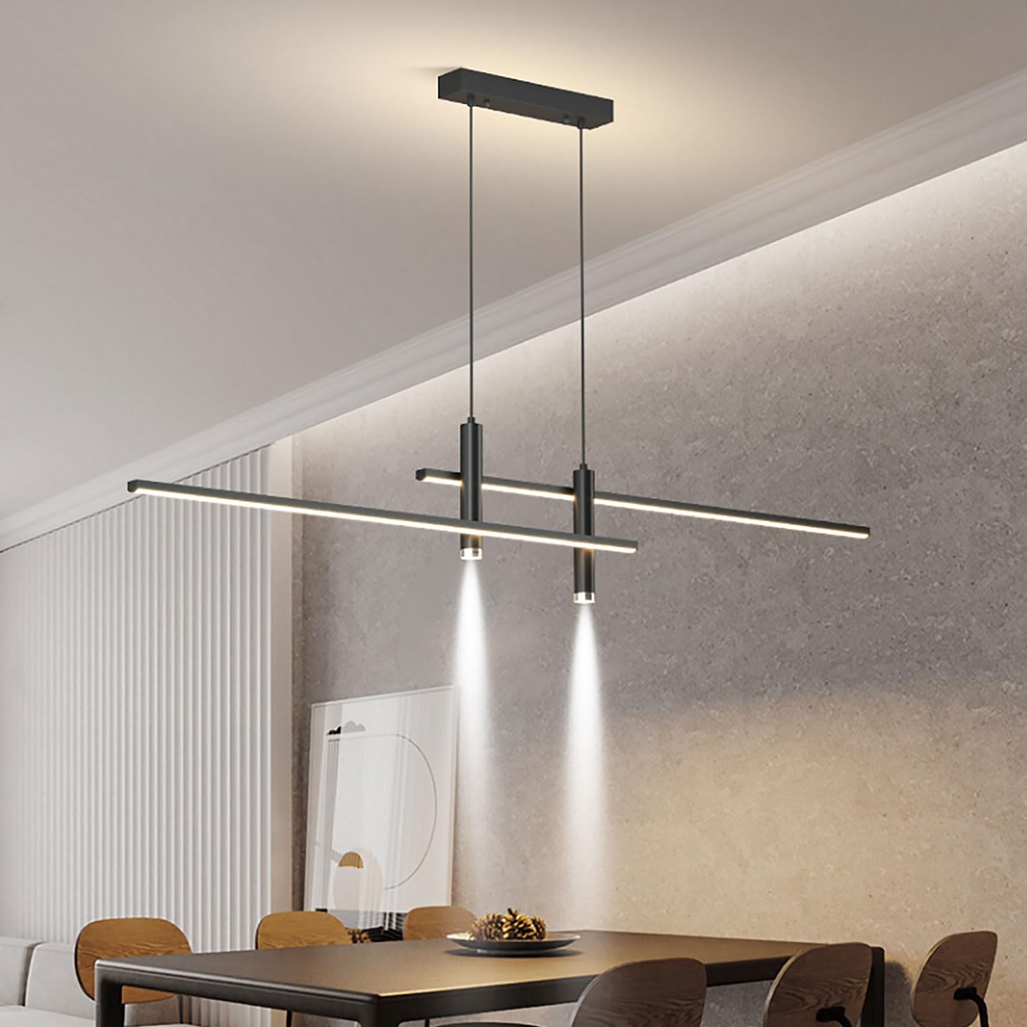 Nowoczesna Lampa Wisząca Stół Jadalny LED Salonu Reflektory Sufitowe Ze Zdalnym Sterowaniem Ściemnialne Oświetlenie Zyrandole Restauracyjna Regulowana Wysokość Dla Żyrandol Kuchenny (Color : Black 12