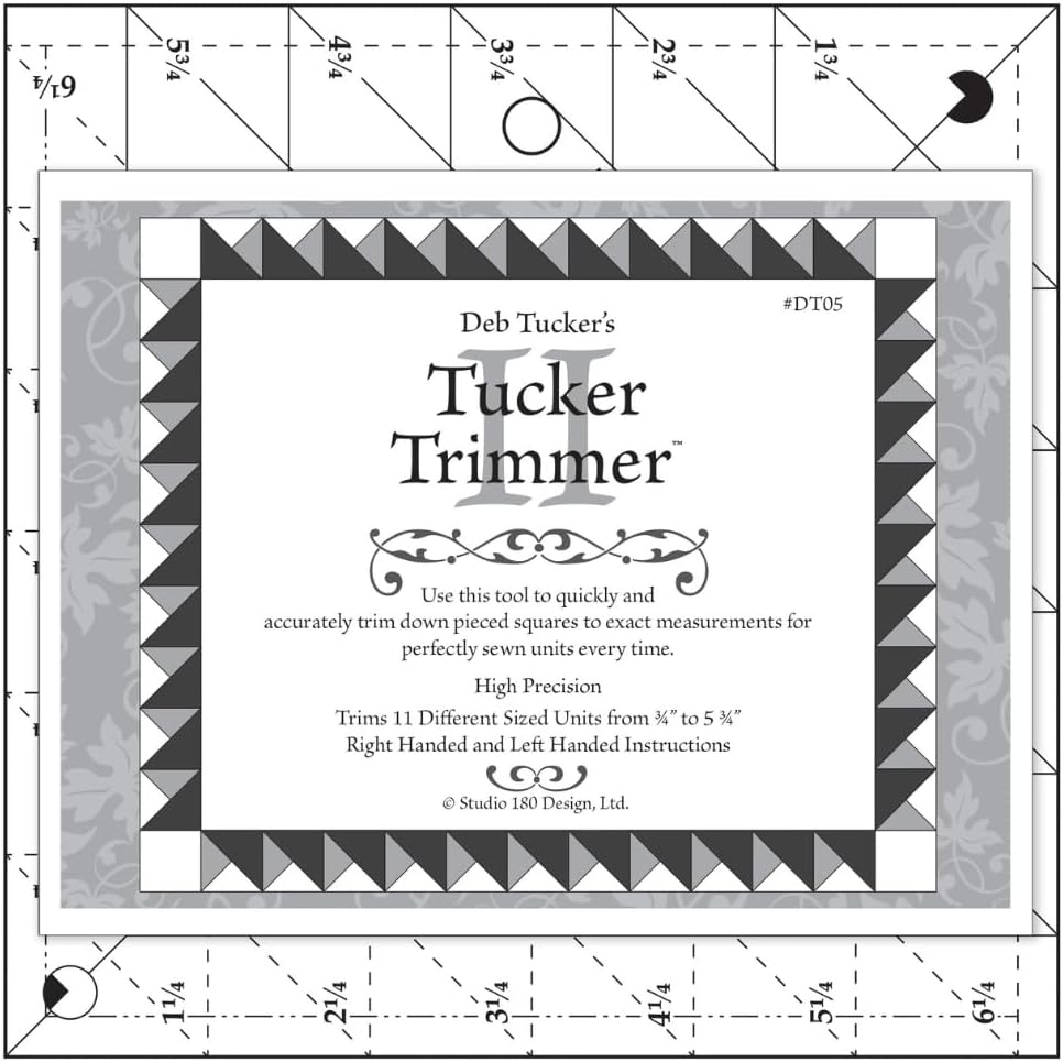 Studio 180 Design | Deb Tucker’s | Tucker Trimmer™ II Quilting Ruler – Precision Trim Tool for ¼” & ¾” Increment Units | Perfect Hourglass & Triangle Alignment