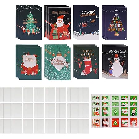 Amazon クリスマスカード 24枚セット グリーティングカード かわいい クリスマス飾り メッセージカード 祝いカード かわいい プレゼントカード 感謝状 封筒付き 封筒テープ付き グリーティングカード 文房具 オフィス用品