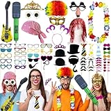 69PCS Colorful Photo Booth Props Set Novelty Funny Hats Wigs Glasses Props Sign Perfect for Graduation Birthday Bachelorette and All Occasions