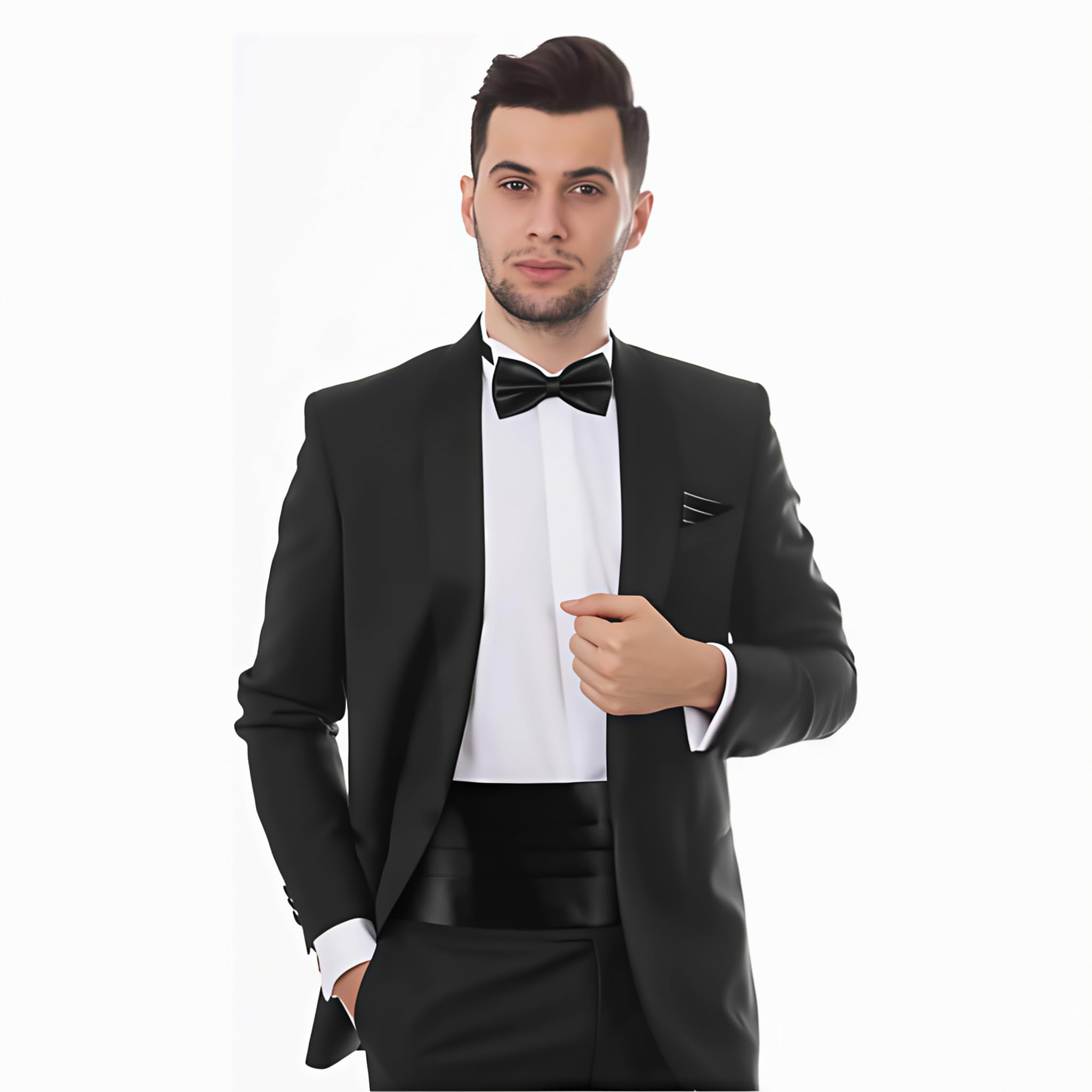 WINOMO Lot de 3 cravates et carrés de poche pour homme avec nœud papillon en satin et carré - Accessoires de costume pour homme des années 1920 - Accessoire formel en soie noire - Vêtements d'occasion