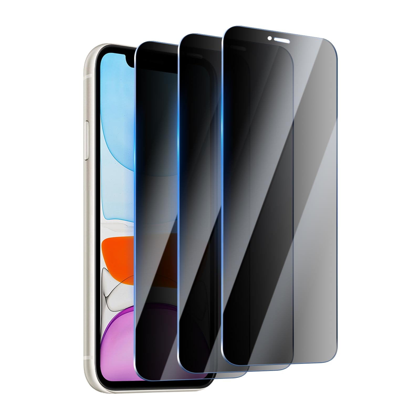 3 Piezas, Protector pantalla privacidad para iPhone 11 / XR, Privacidad de Vidrio Templado Protector de Pantalla，ultradureza 9H, Sin Burbujas