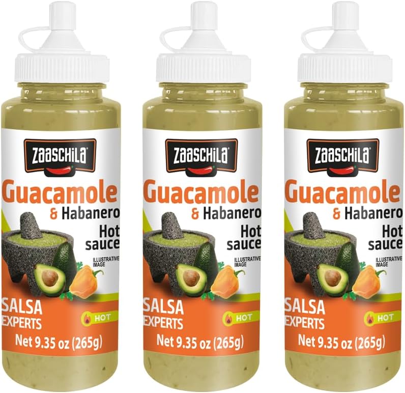 Zaaschila Guacamole & Habanero Sauce - 9.35oz (265g) 3-Pack - Creamy & Spicy Blend, Perfect for Tacos, Sandwiches, and More