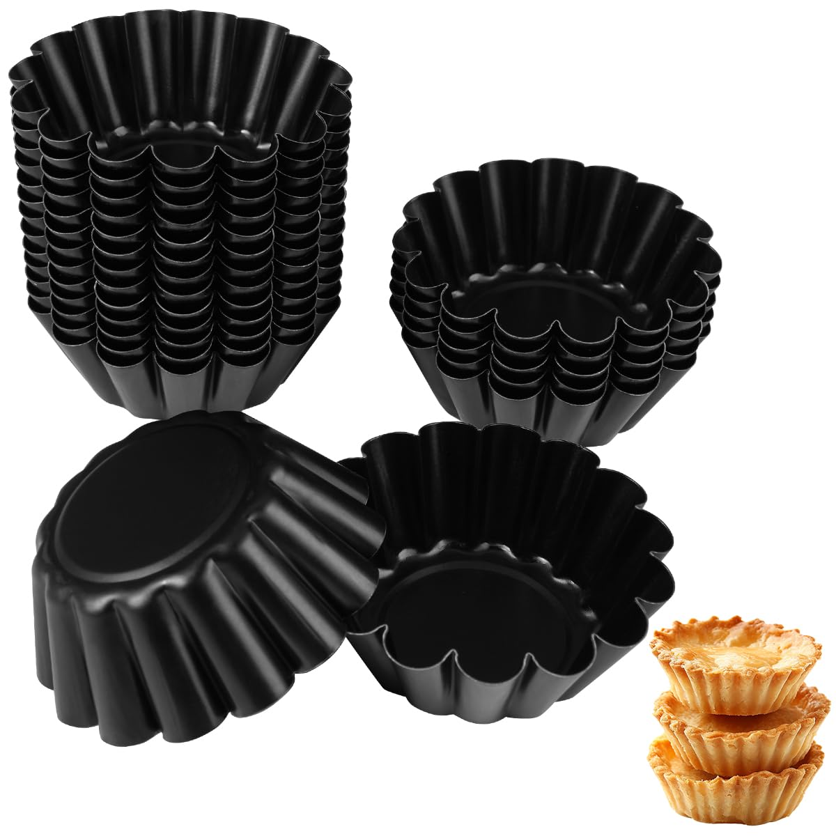 20 Piezas 6 x 2,5cm Moldes para Tartaletas Individuales, Moldes Mini Tartaletas de Acero Carbono, Acero Inoxidable Molde de Tartaleta de Huevo, Moldes para Tartaletas de Huevo, para Pasteles, Tartas