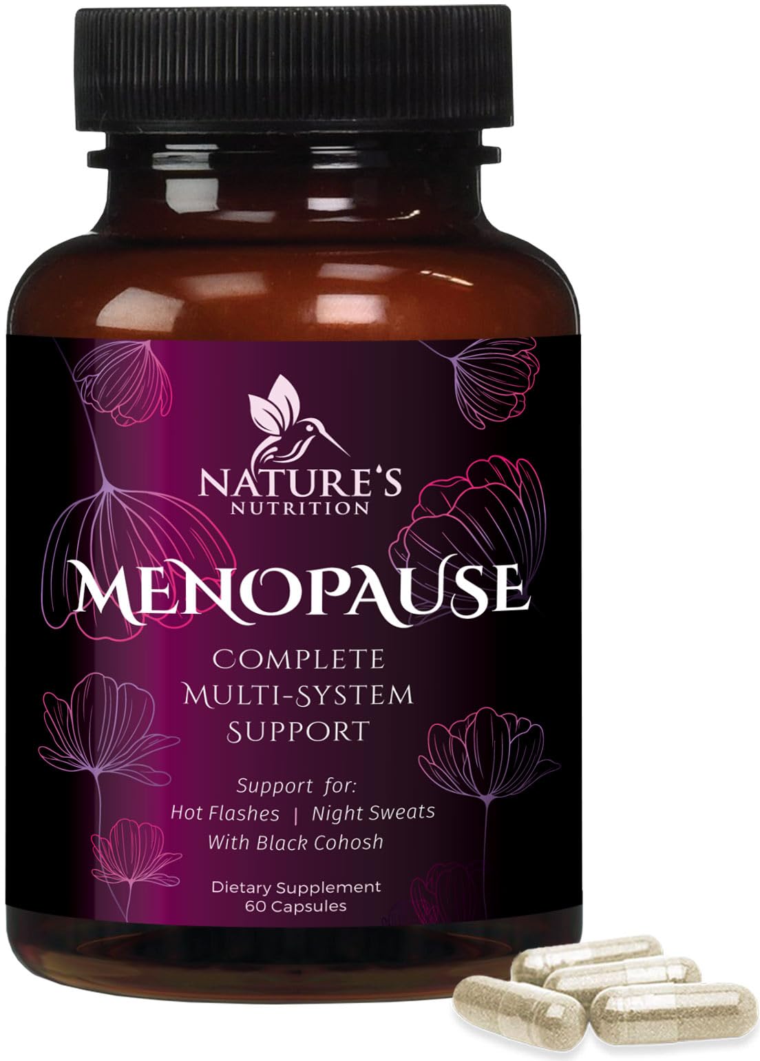 Menopause Supplements for Women with Black Cohosh - Hot Flash and Hormone Support for Women, Natural Menopause Relief Vitamins Support Mild Night Sweats & Balance, Bottled in USA - 60 Capsules
