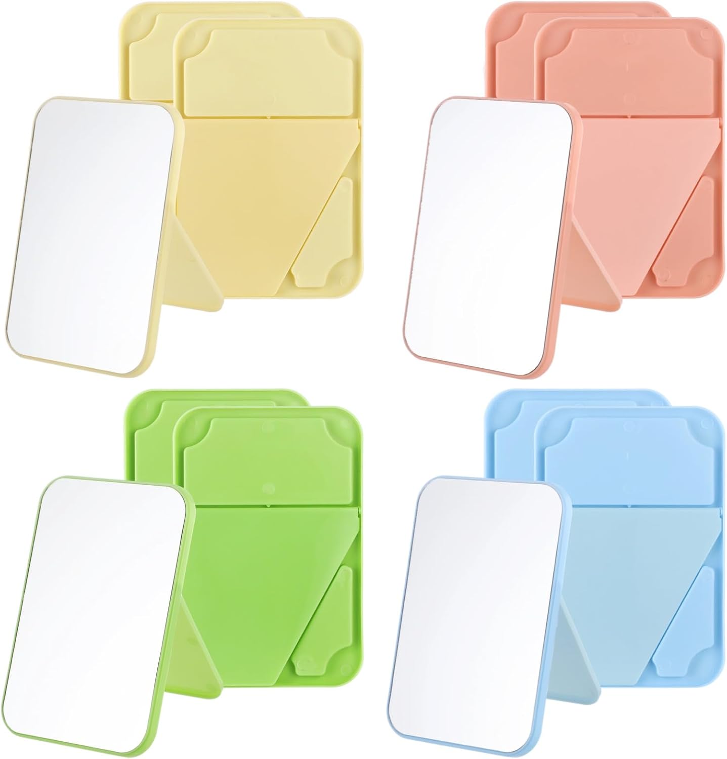 12 PCS Desktop Makeup Mirrors, 7 in Vanity Table Mirror with Foldable Stand, Wall Mounted Small Beauty Mirror, 90°Adjustable Portable Folding Travel Mirror 4 Assorted Colors for Spa Party Women Beauty
