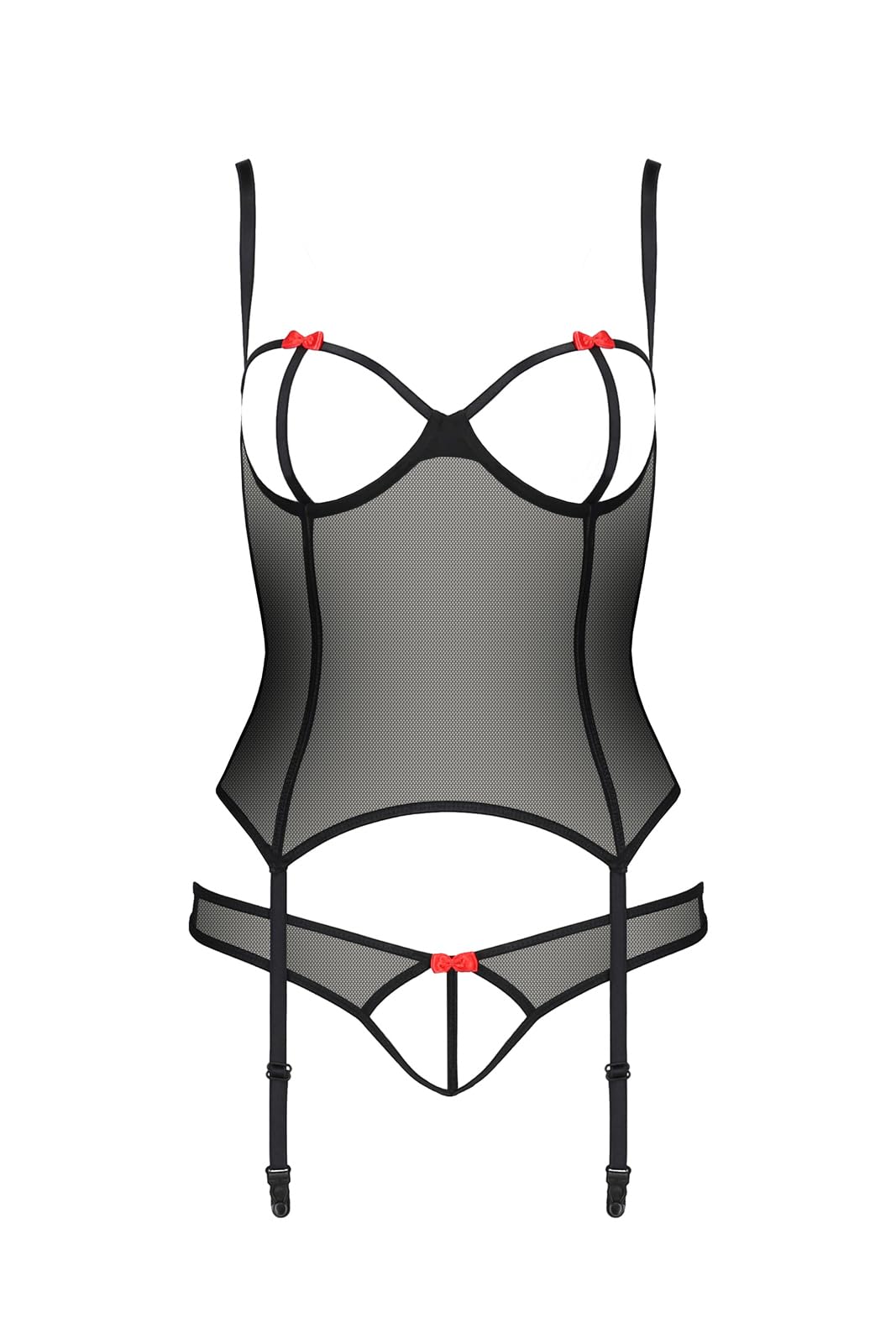 Selente Luxury Love verführerisches 3-teiliges Damen Dessous-Set (Made in EU) aus Corsage mit Strapshaltern, Slip und exklusiver Satin-Augenbinde
