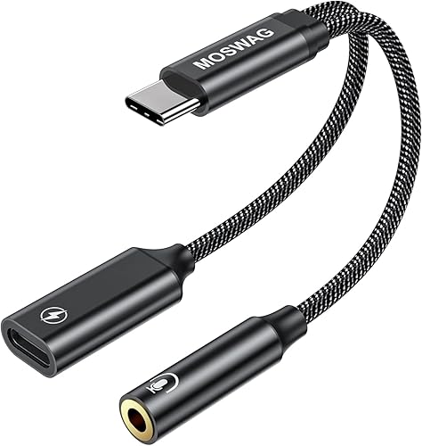 Miniatura 1 de MOSWAG Adaptador de cargador y auriculares USB C 2 en 1 a 0.138 in, conector de micrófono USB C a AUX con PD de 60 W de carga rápida para estéreo,