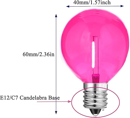 Miniatura 2 de Bombillas LED de repuesto G40 color rosa, bombilla de filamento LED de 1 W, inastillable, impermeable, para exteriores, tira de luces LED