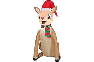 Gemmy Airblown Rudolph the Red-Nosed Reindeer with Santa Hat and Scarf