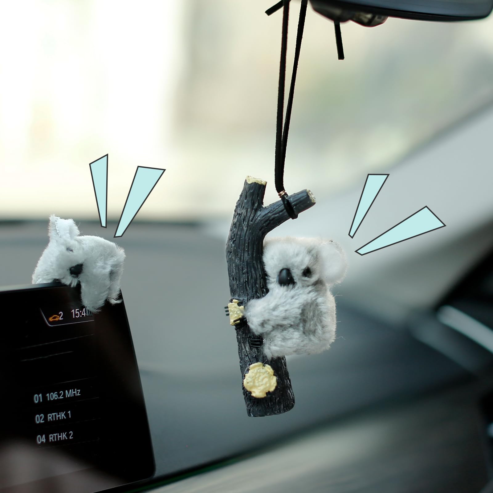 YGMONERFunny Koala Hugging Tree Car Interior Rear Mirror Hanging Accessories Decorations (Grey)