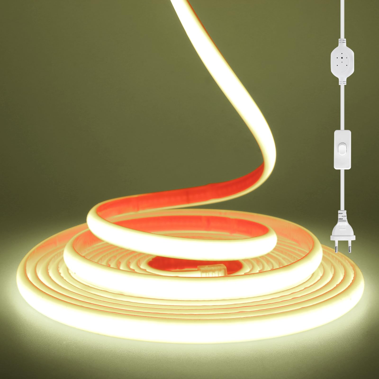 KISUFU 230V COB Neon LED Streifen, 288leds/m Wasserdicht IP67 50cm Cuttable 220V LED Band Selbstklebend Light Strip für Weihnachten, Schlafzimmer, DIY, Urlaub, Zu einer feier im freien.