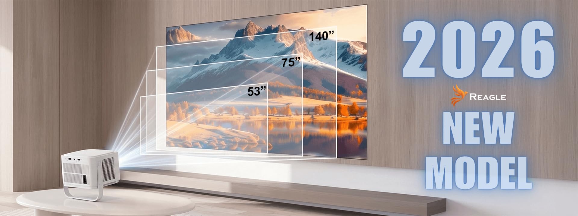 Reagle Proiettore LED 900 ANSI Full HD 1080p 8K Supporto 140", Android 14 Smart TV WiFi 6 Bluetooth Autofocus Keystone Automatico HDR10 Portatile Home Cinema