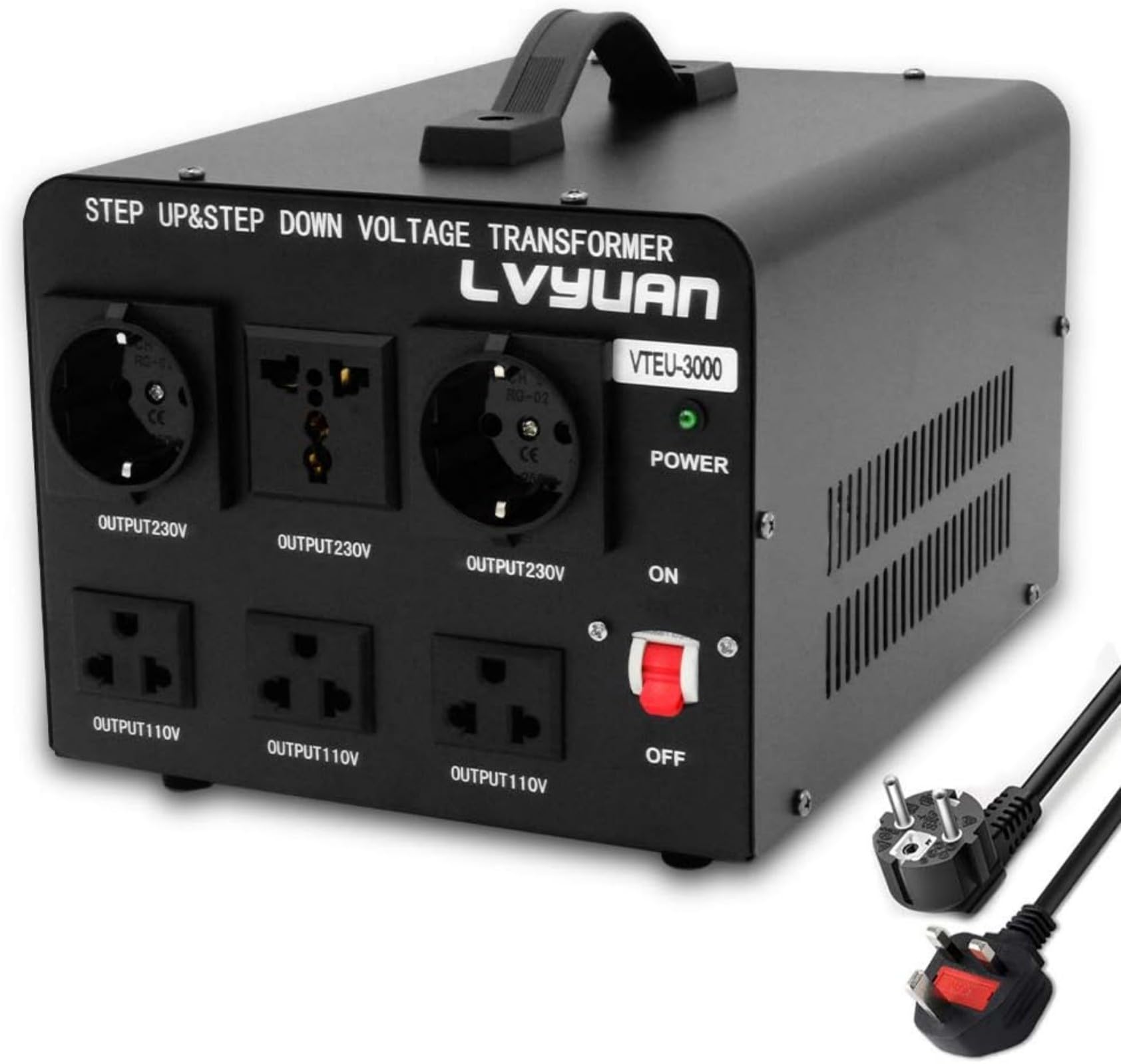 Cantonape 3 000 W Transformateur élévateur/réducteur de tension de 3000 W Convertisseur d'énergie de 220 V - 220 V/110 V, stabilisateur de tension automatique 3000 W