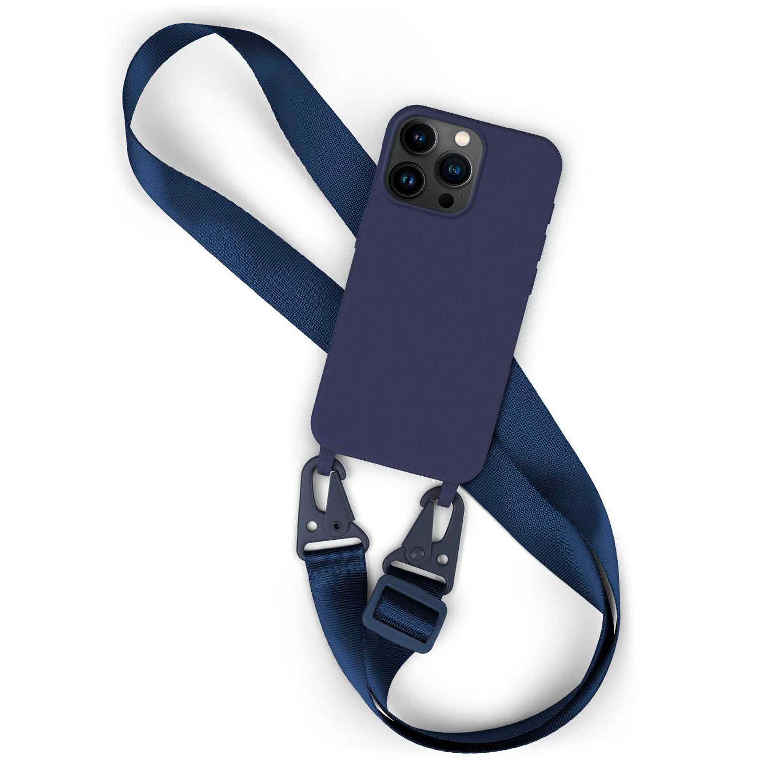 moex Hover Cover etui na telefon komórkowy iPhone 16 Pro, z szerokim paskiem, etui z paskiem do zawieszenia, zdejmowany nylonowy łańcuszek z karabińczykiem, stylowy i bardzo wytrzymały – granatowe