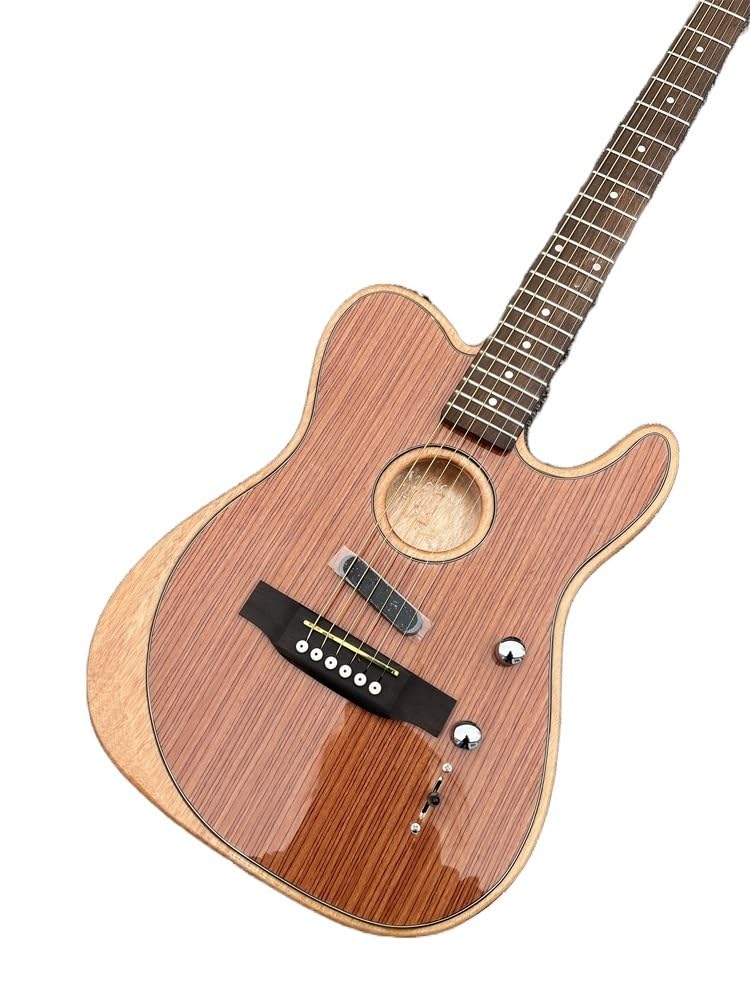 Niestandardowa 6-strunowa gitara elektryczna, panel świerkowy, kolor drewna, akustyczna typu half-hollow