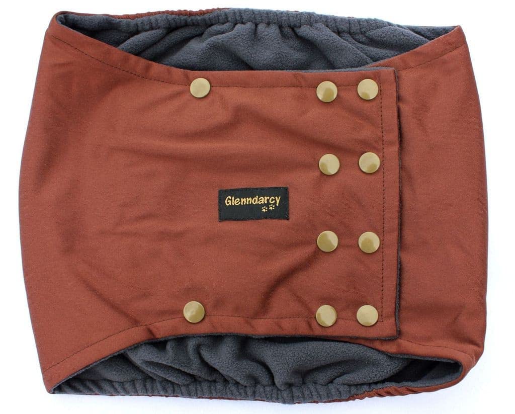 Glenndarcy Male Dog Belly Band Urine Incontinence - Poppers (Coffee, XL & 2 Washable Pads)