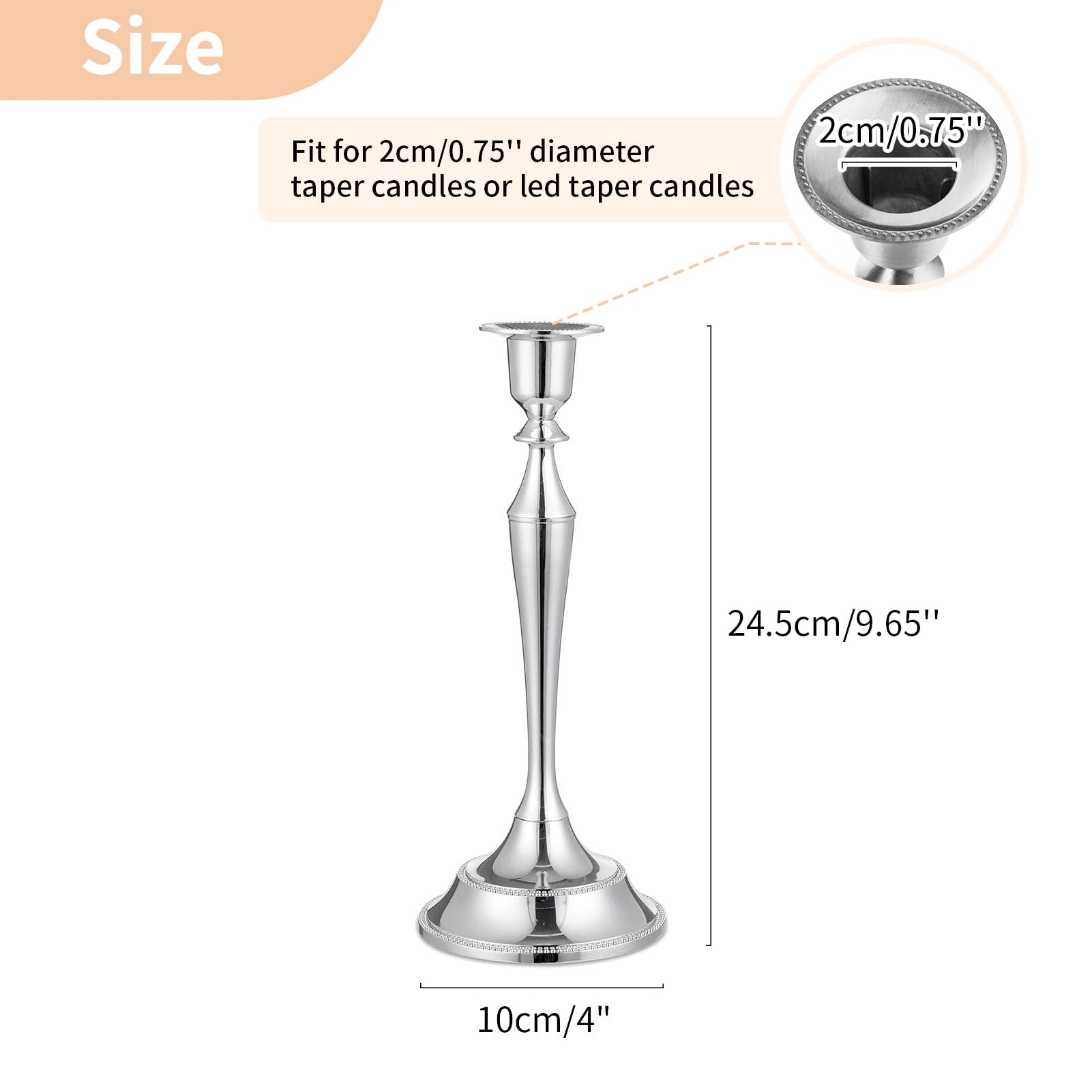 Nuptio Portacandele per Candele 2 Pezzi Argento Candela Bastoni Sta 24.5cm Alto Cono Portacandela per Matrimonio Festa di Compleanno Tavolo Centerpieces Camino Decorazione di Natale