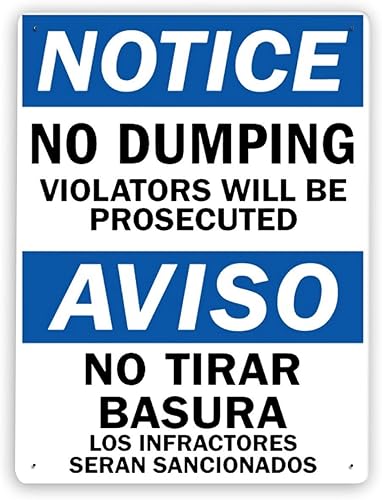 Señal de advertencia no dumping violators Will Be Prosecuted Aviso No Tirar Basura señal de tráfico señal de negocio 12 x 16 pulgadas letrero de disponible en Yaxa Colombia