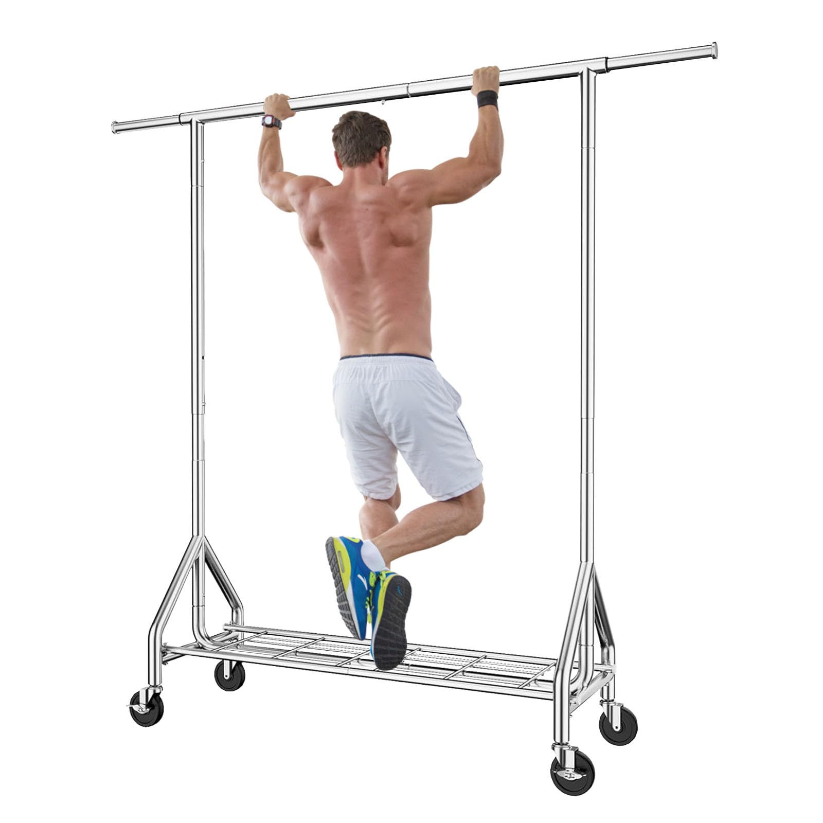 Perchero Burro Ropa,Extensible,Ruedas Grandes | 100% Acero Inoxidable,Carga 345 kg, Extensible con Estantes