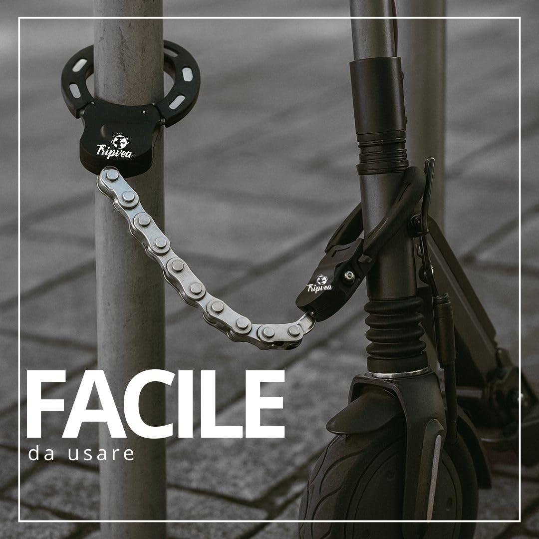 Lucchetto per Monopattino Elettrico, bici, passeggino, scooter + custodia fissabile - Antifurto ultra resistente - Catena con 10 maglie - Lunghezza 56 cm - Ø 8 cm - serratura + 3 chiavi