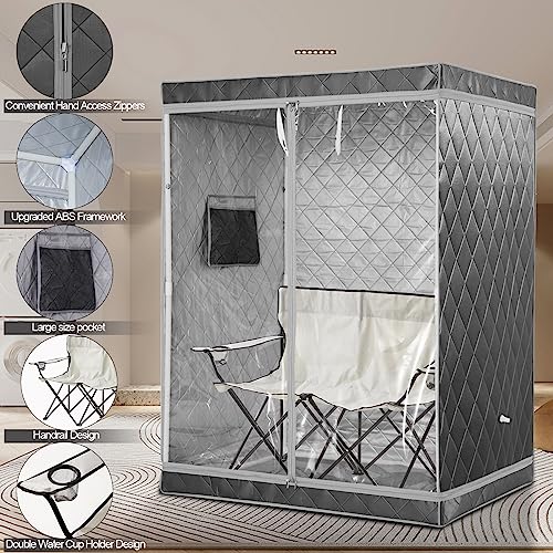 Image of Full Size 2 Person Sauna Tent, Portable Steam Sauna Tent for Home, 1 or 2 Person Foldable Lightweight, Full Body Sauna Tent for Relaxation, Steamer Not Included, 2 Person Foldable Chair