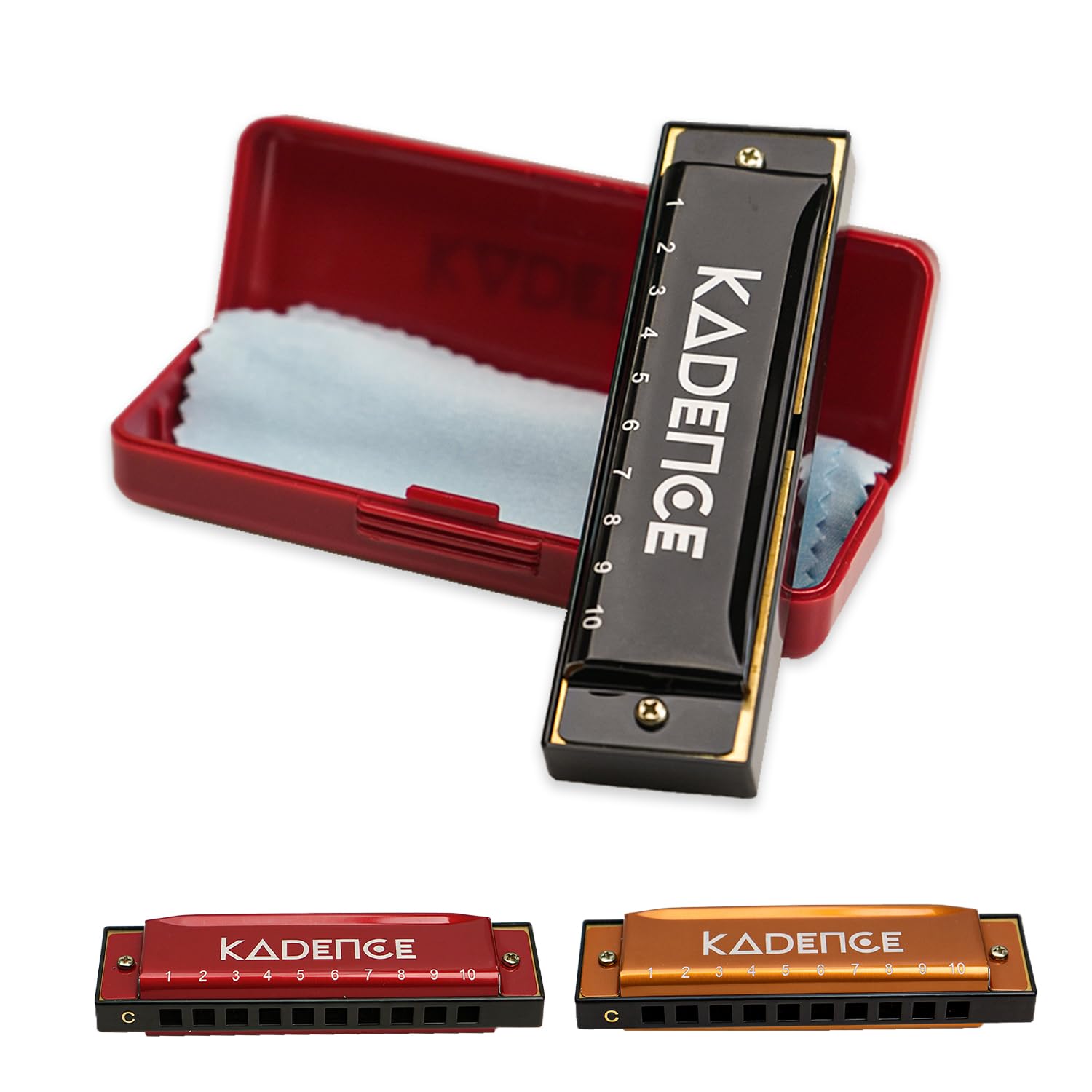 Kadence Diatonic Harmonica T104, With Learning course Key of C 10 Holes 20 tones Mouth Organ for Kids Adults and Beginners,with Hard Case (Black)