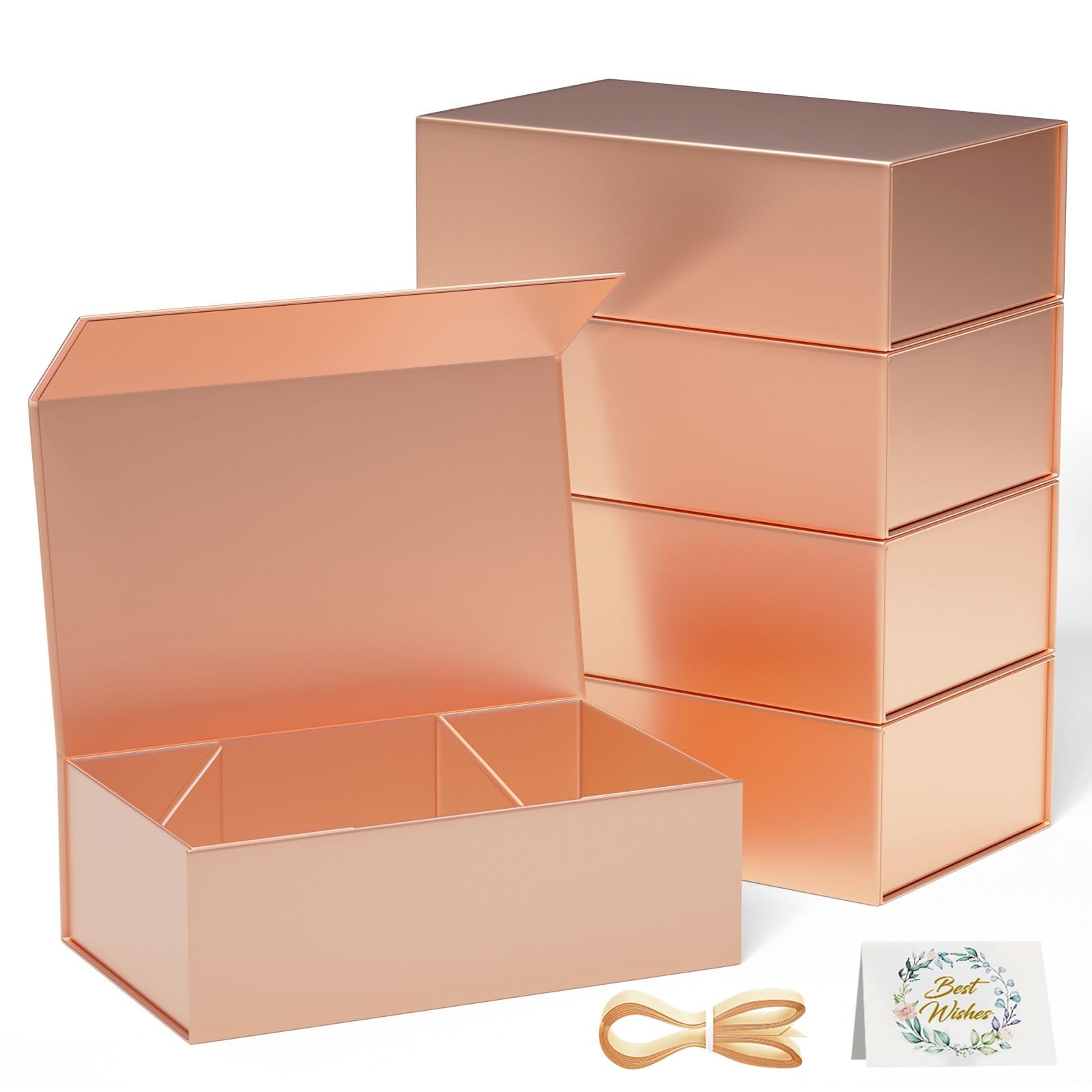 RYDDOY 5 Pack Rose Gold Gift Box, 13.8x9.5x4.3'' Large Gift Boxes with Lids