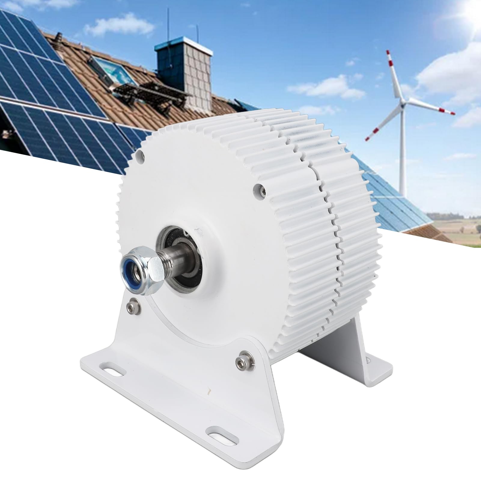 Hyuduo Generador de Imán Permanente, Alternador Trifásico de Aleación de Aluminio Generador Síncrono de Doble Eje de 12 V 300 W con Base para Usuarios de Turbinas Eólicas Verticales u Horizontales