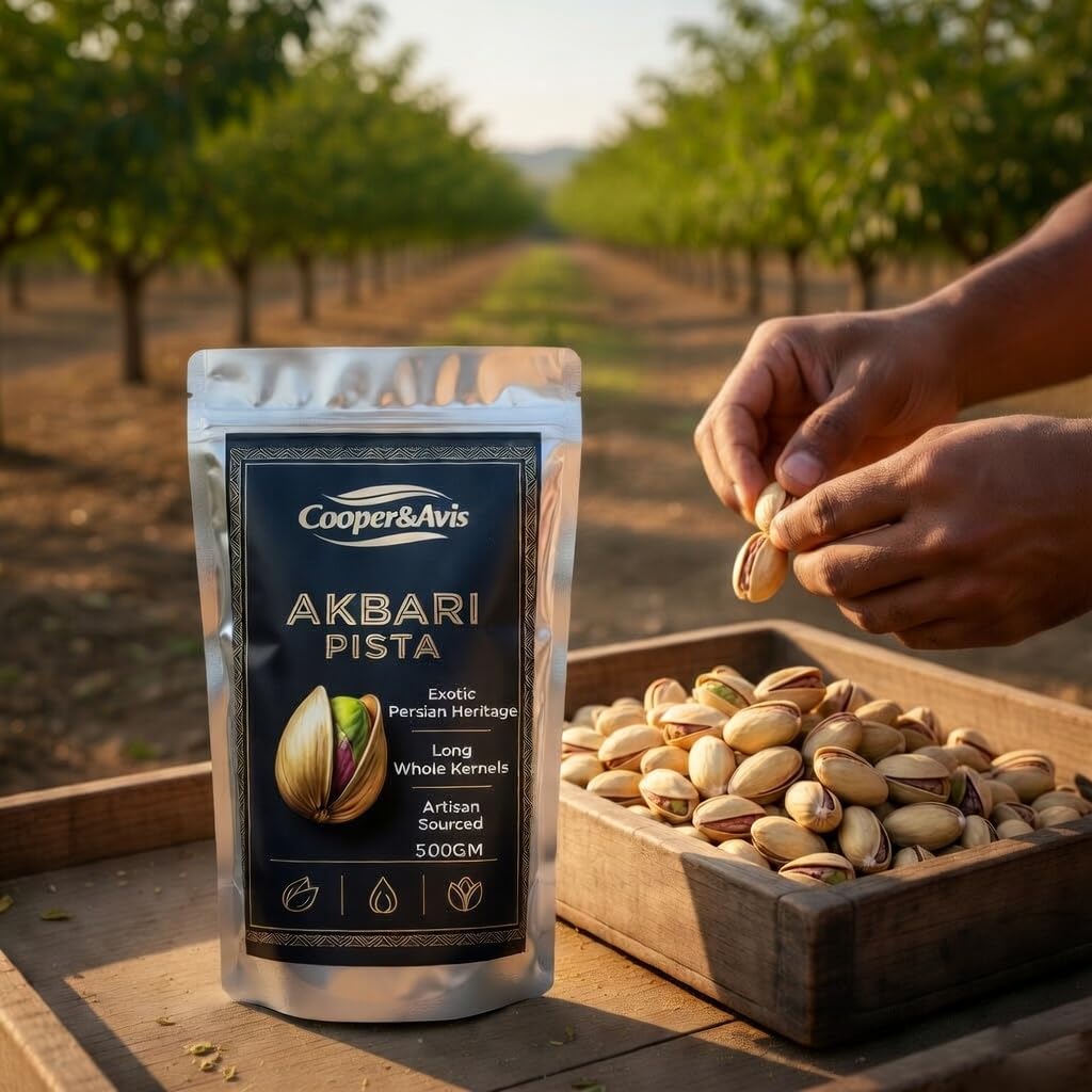 Cooper&Avis King Grade Akbari Pistachios (500g) β Super Long Exotic Variety, Hand-Sorted Premium Whole Kernels | Nutrient-Dense Gourmet Snacking for Gifting & Home Cooking | Farm Fresh & Natural 4