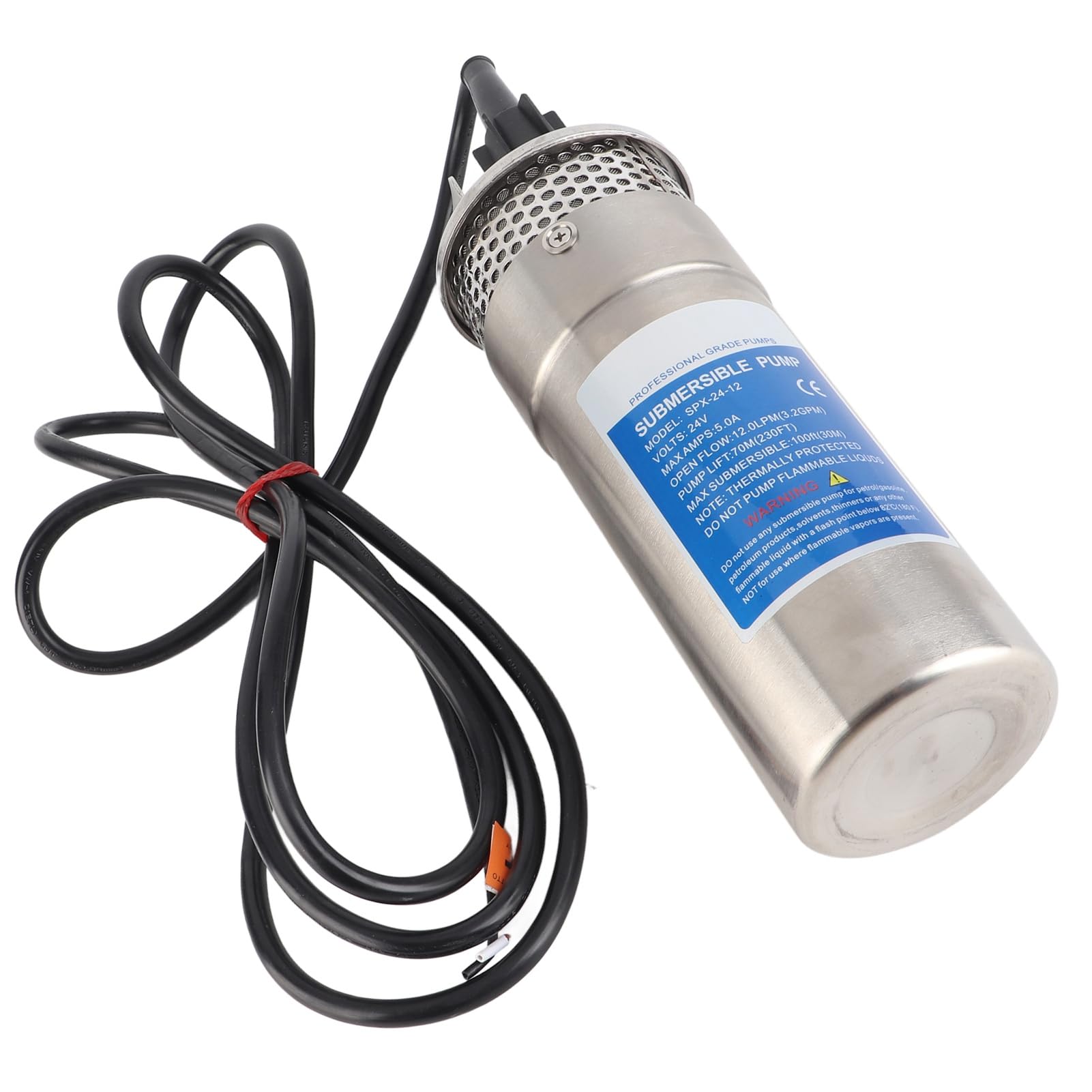 Wakects Bomba de Agua de Pozo Sumergible de 24 V, Bomba de Agua Solar de Acero Inoxidable 5 A 12 LPM 70 M de Cabeza Protección contra Funcionamiento en Seco para Estanque de Riego de Pozos Profundos