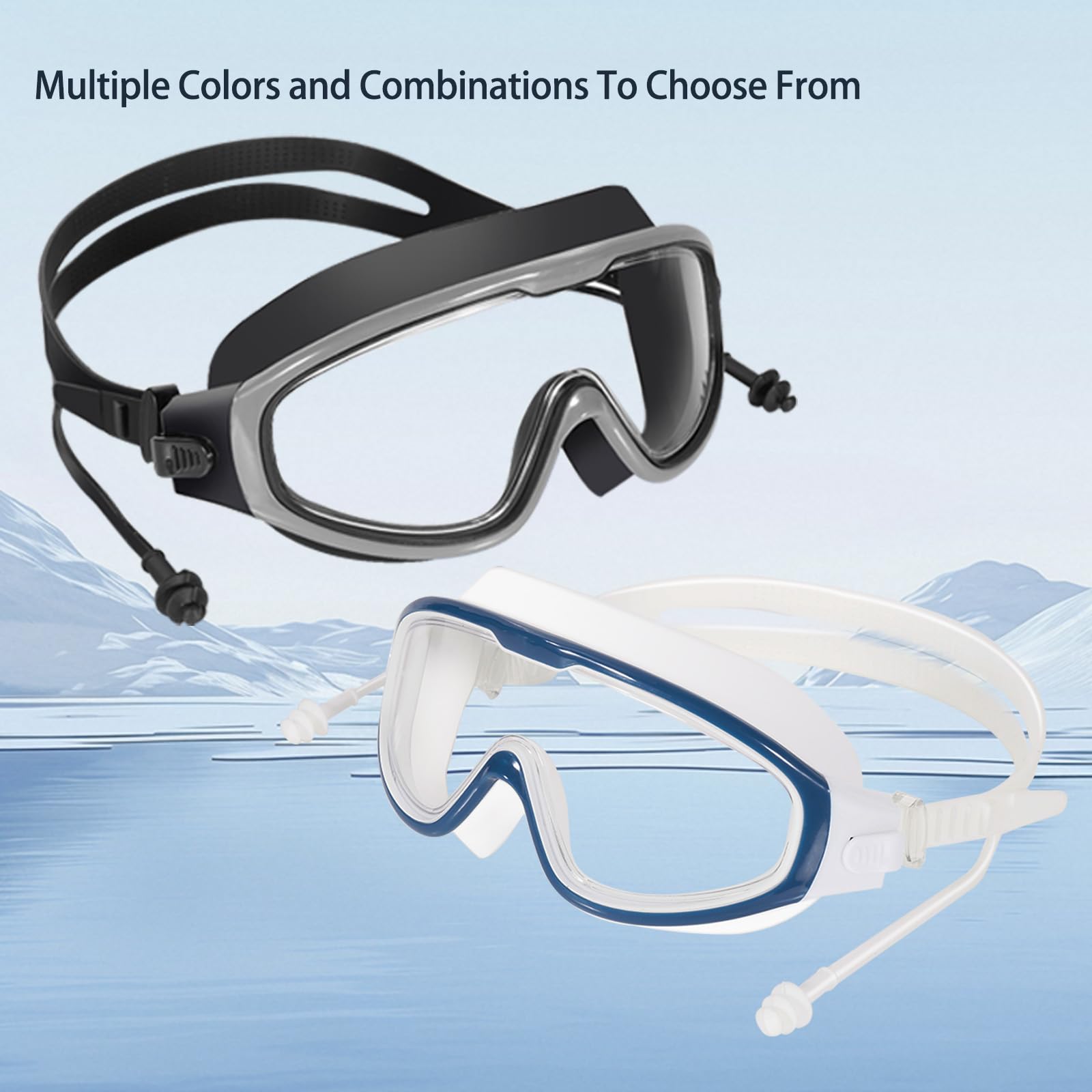 Gafas de natación para adultos, a prueba de fugas, antivaho, gafas de natación de visión amplia con tapones para los oídos y clip para la nariz