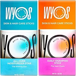 WYOS Kit De Hidratante E Shampoo Em Bastão Para Meias, Tamanho Viagem, Antivazamento, Vegano, Portátil, Sem Sulfato Crueldade, Parabenos