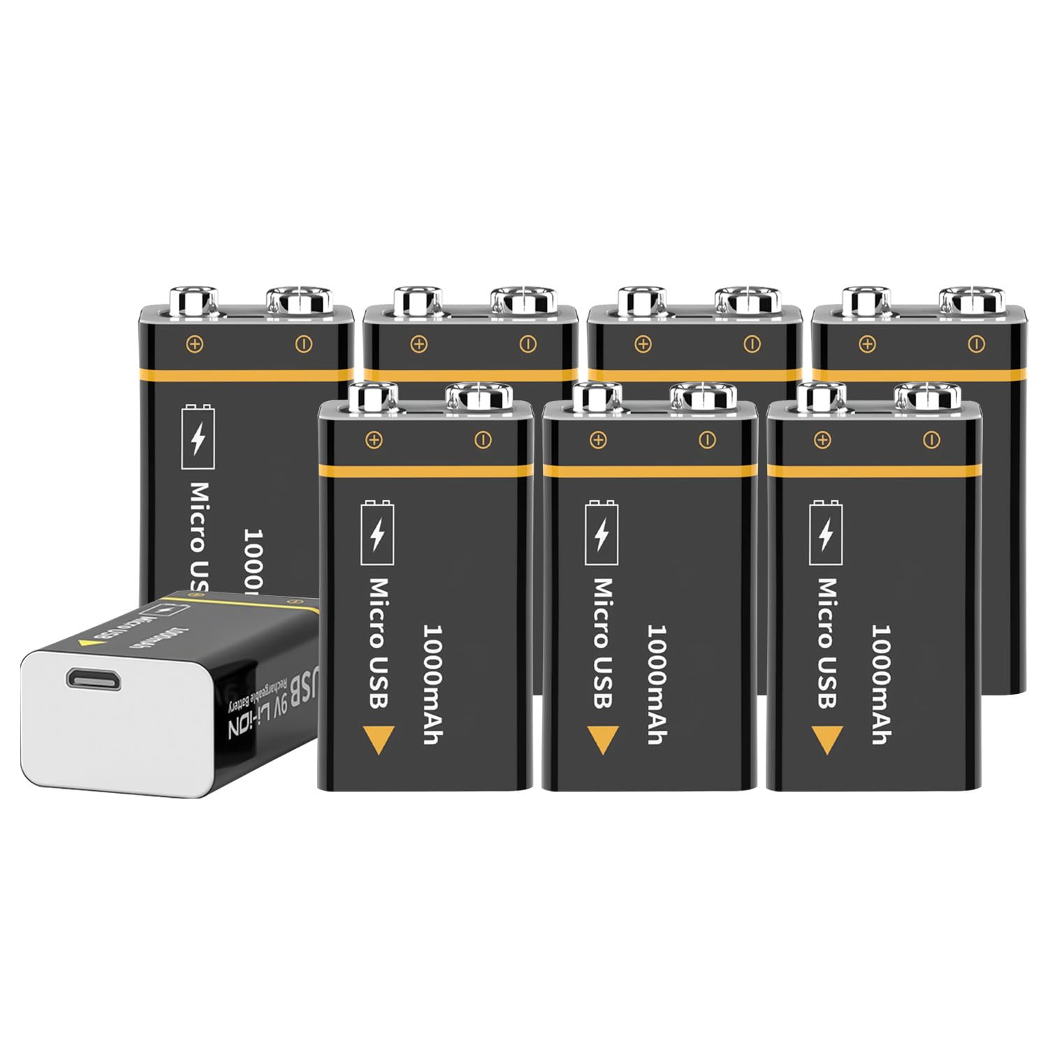 Baterías Recargables de 9V 1000mAh de Alta Capacidad Recarga USB con Cable para Detectores Humo, Multímetros, Control Remoto, Guitarra Eléctrica, Micrófono Inalámbrico (8 Piezas)