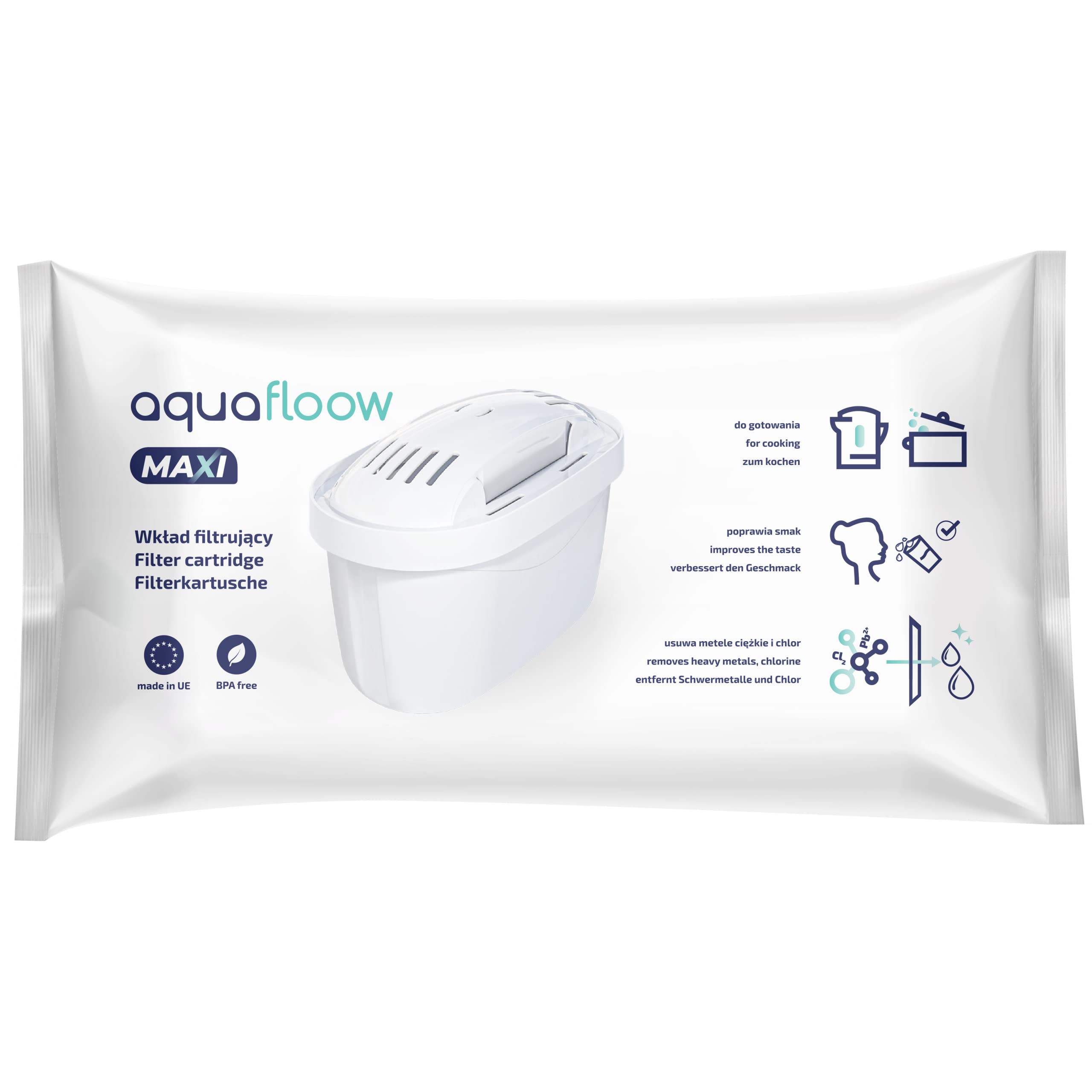Aquafloow Carafe Filtrante pour Eau 2.5 L, Compatible avec Dafi Unimax, Brita Maxtra, Laica 1000 Series | Réduction du Calcaire, du Chlore - Carafe Filtrante + 1x Filtre à Eau Blanc