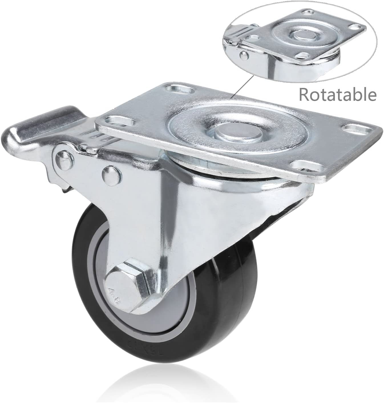 Set de 4 Roulettes Pivotantes 75 mm avec Frein - Roulettes pour Meubles jusqu'à 136 kg par roue - -Roues industrielles pour intérieur et extérieur