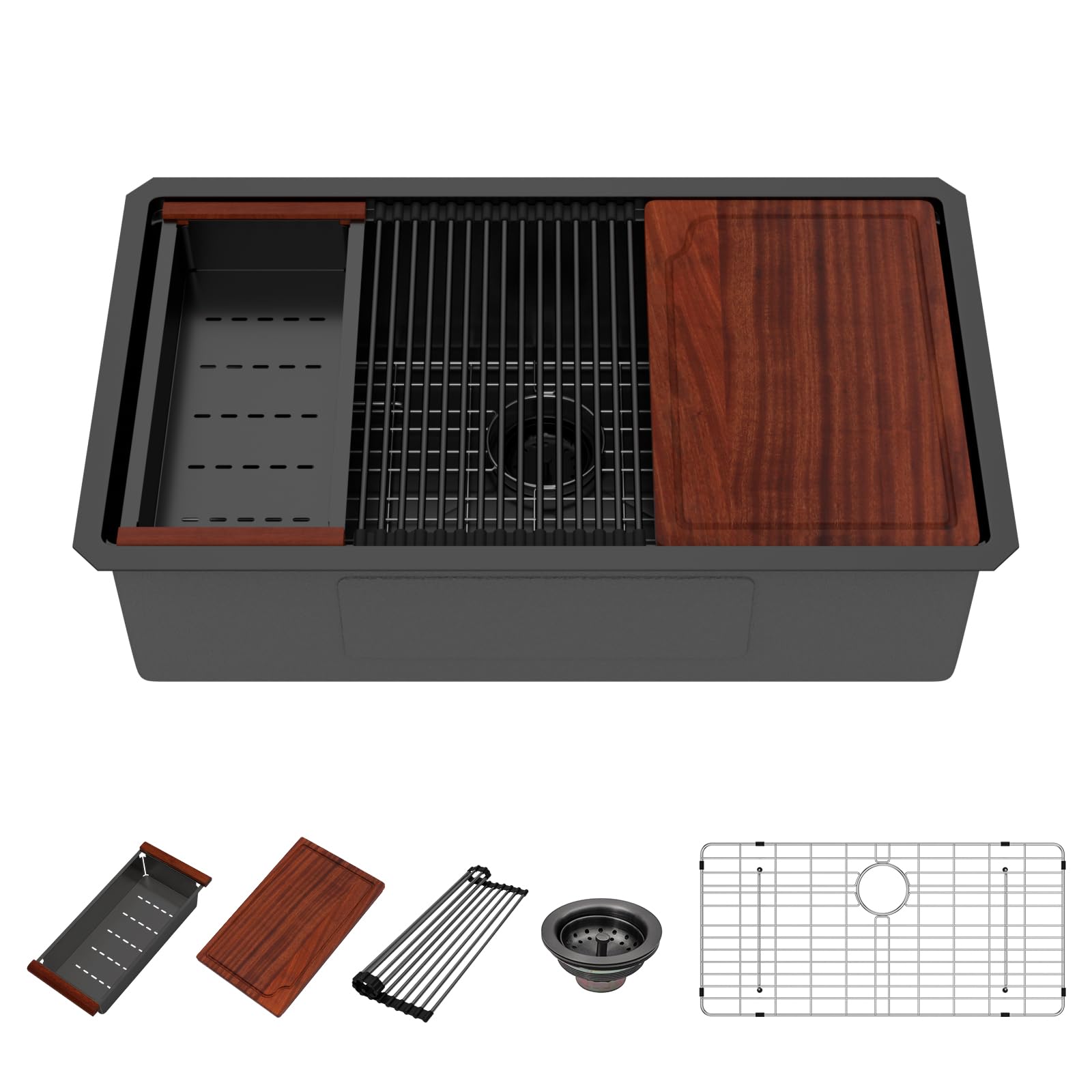 Beslend 33 Inch Matte Black Workstation Kitchen Sink