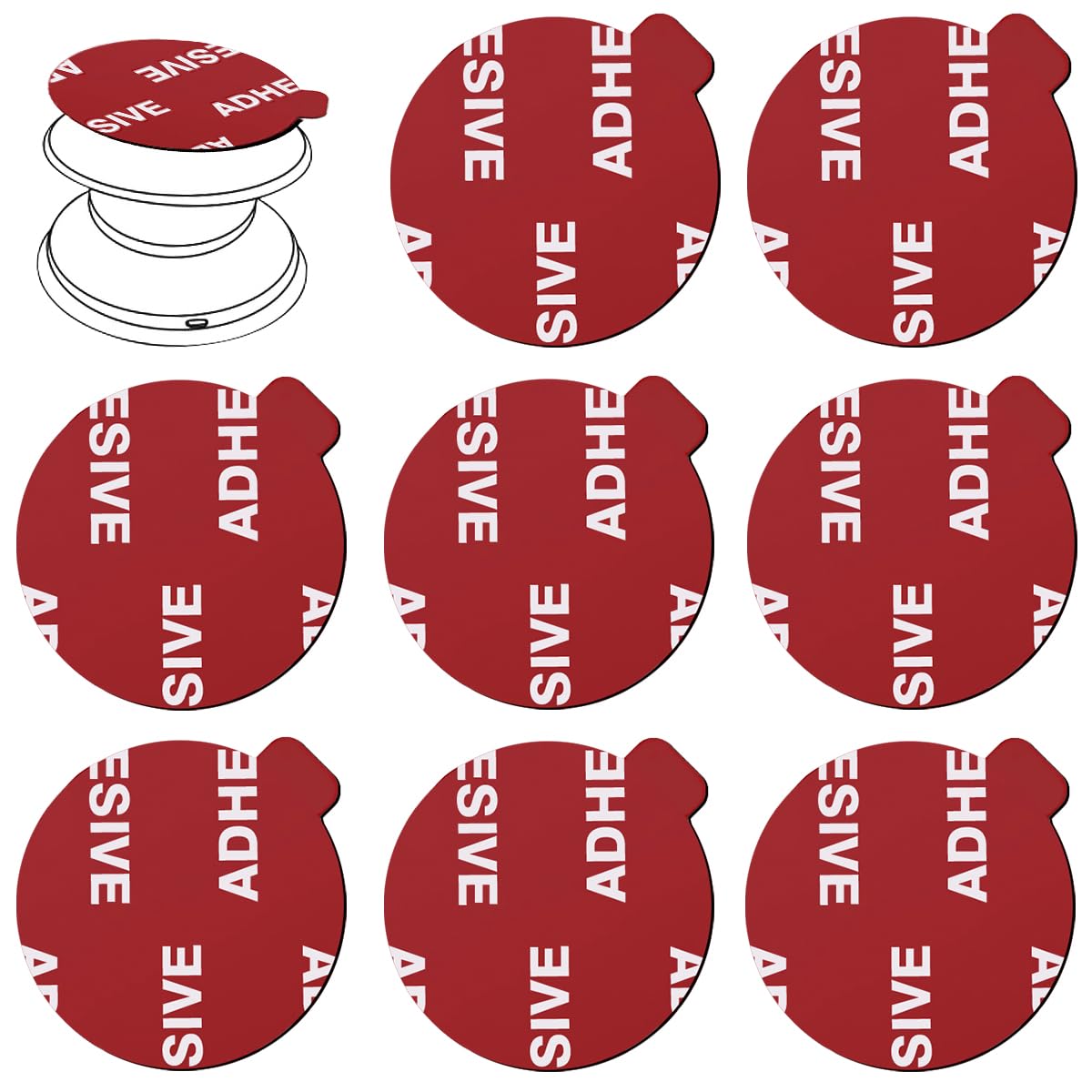 8pcs 3M Sticky Adhesive Replacement Pads for Socket Base Mount,VIIMAKE 1.38 inches Round 3M VHB Double-Sided Adhesive Pads,for Phone Collapsible Grip Stand Back Base Sticker Tapes (Red)