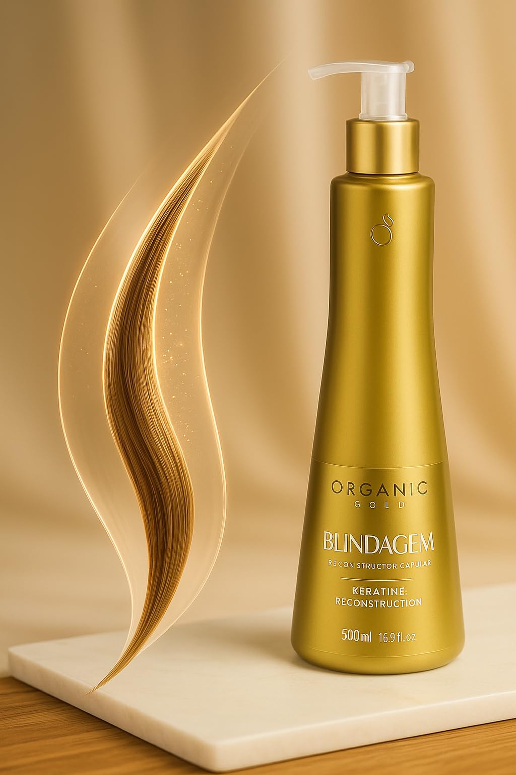 Organic Gold Kit Blindage Keratine Capillaire – Reconstruction Intense – 4 Produits : Shampoing Soft 1000ml, Blindagem 500ml, Masque Restore 500g, Spray Thermo-Protecteur 300ml