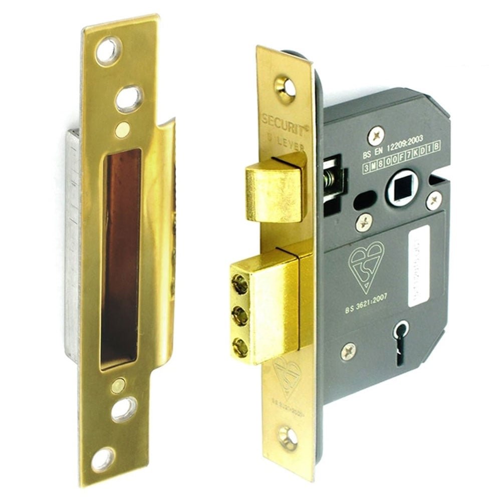 Securit 5 Lever Mortice Door Sash Lock With 2 Keys Bs3621 73Mm 75Mm 63Mm Brass Plated