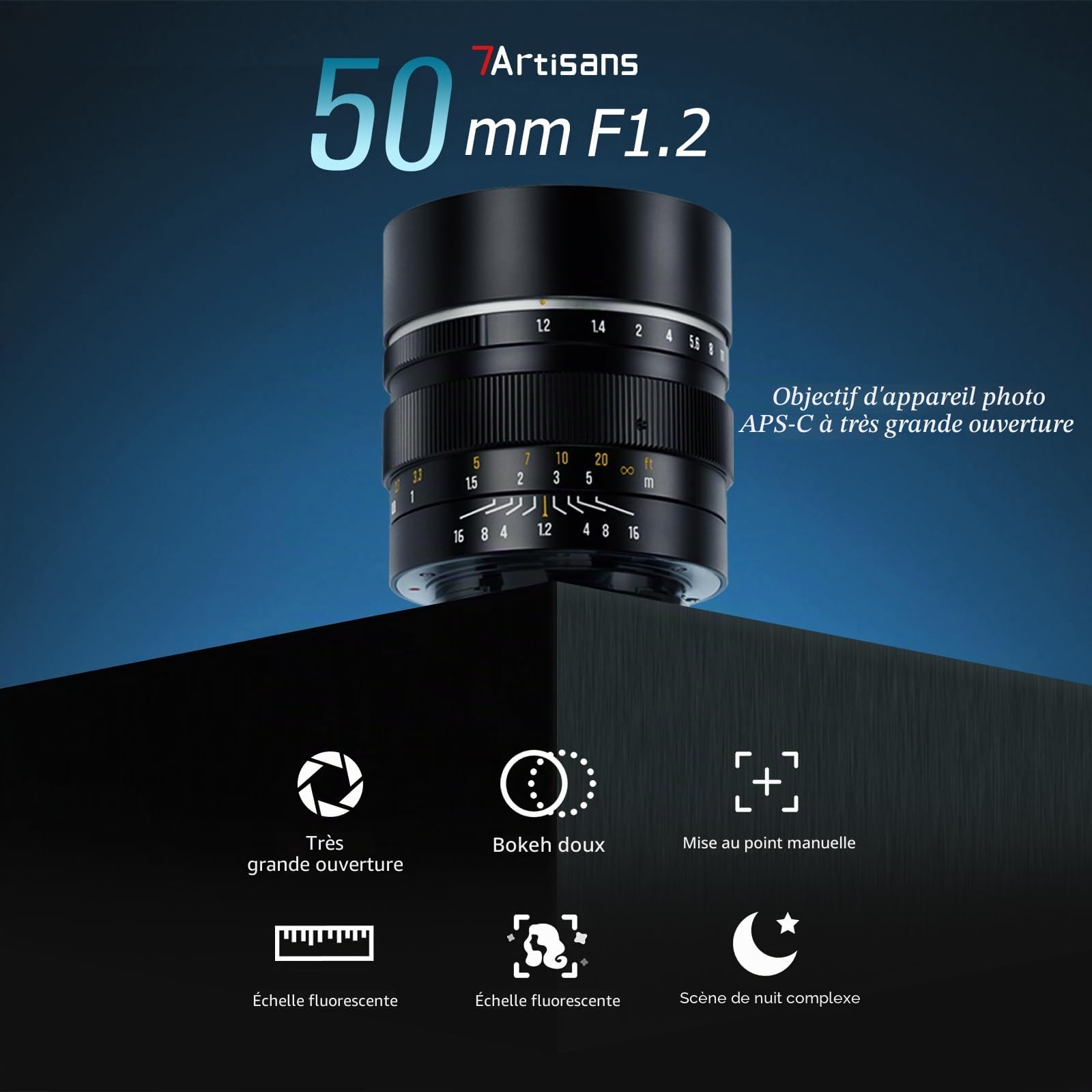 7Artisans 50mm F1.2 Sony E-Mount Objectif,APS-C Manuelle Focus