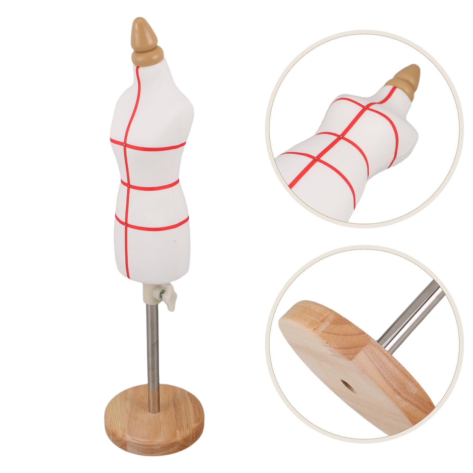 Mikikit Maniquí Miniatura Femenino de Costura 31-48 Cm, Maniquí de Ropa para Confección Base de Madera, Forma Realista para Diseño de Moda y Talleres Educativos