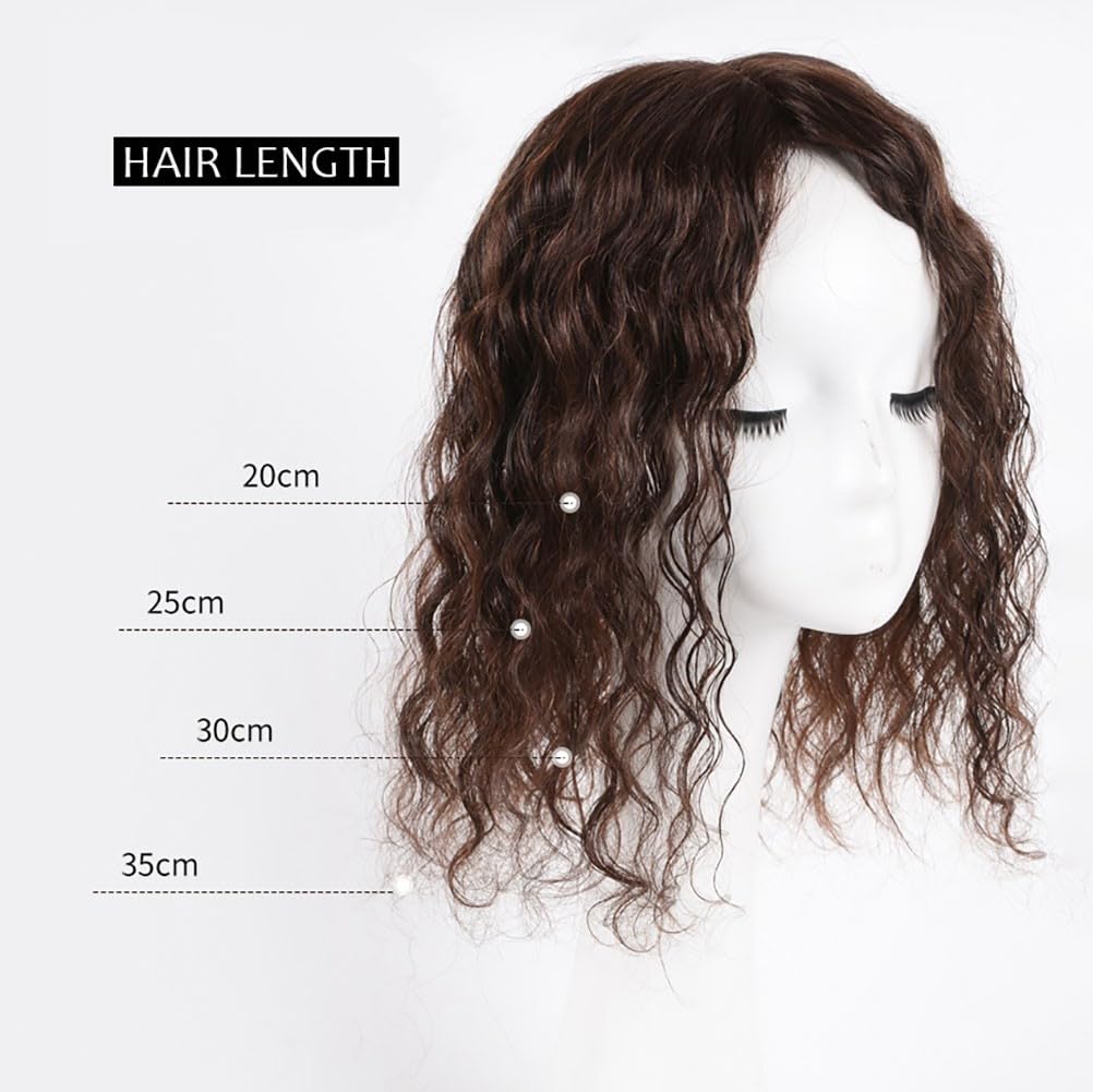 Middle Part Human Hair Topper with Baby Hair Smart Seamless Clip in Curly Silk Base Wiglet for Head Top Replacement (7x10cm, 25cm, 2# Off Black)
