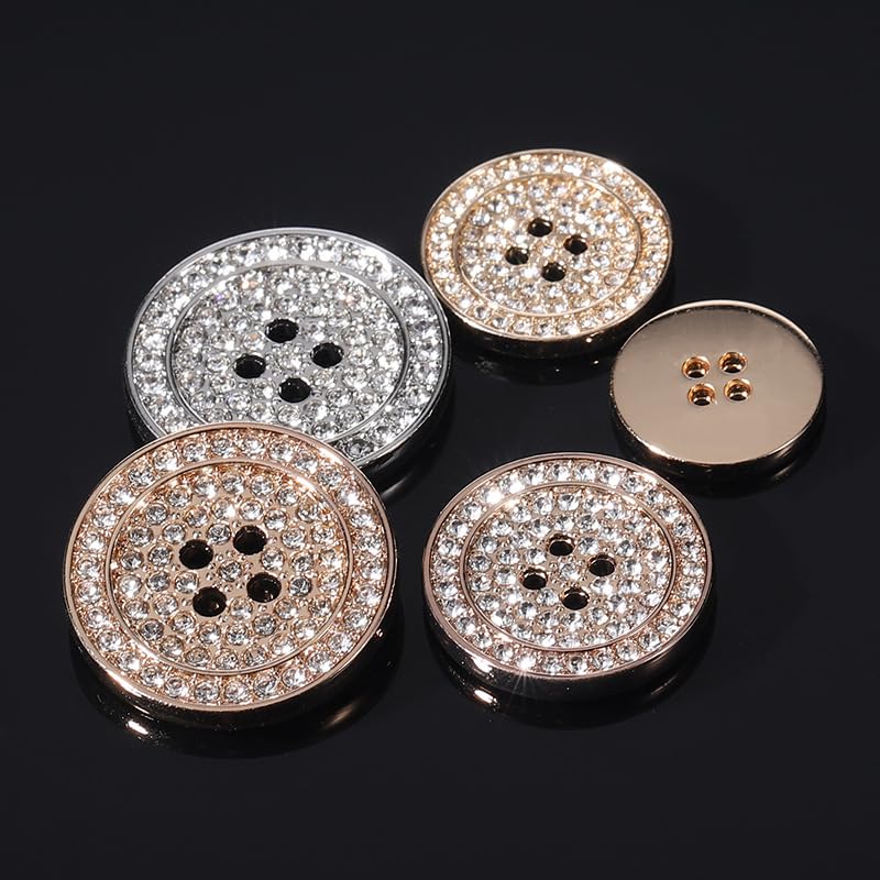 Guziki w stylu vintage Guzik 10 szt. Guzików wysadzanych diamentami 15/20/25 mm Metalowe guziki z 4 dziurkami Modne guziki dekoracyjne Guziki(Gold,15mm)