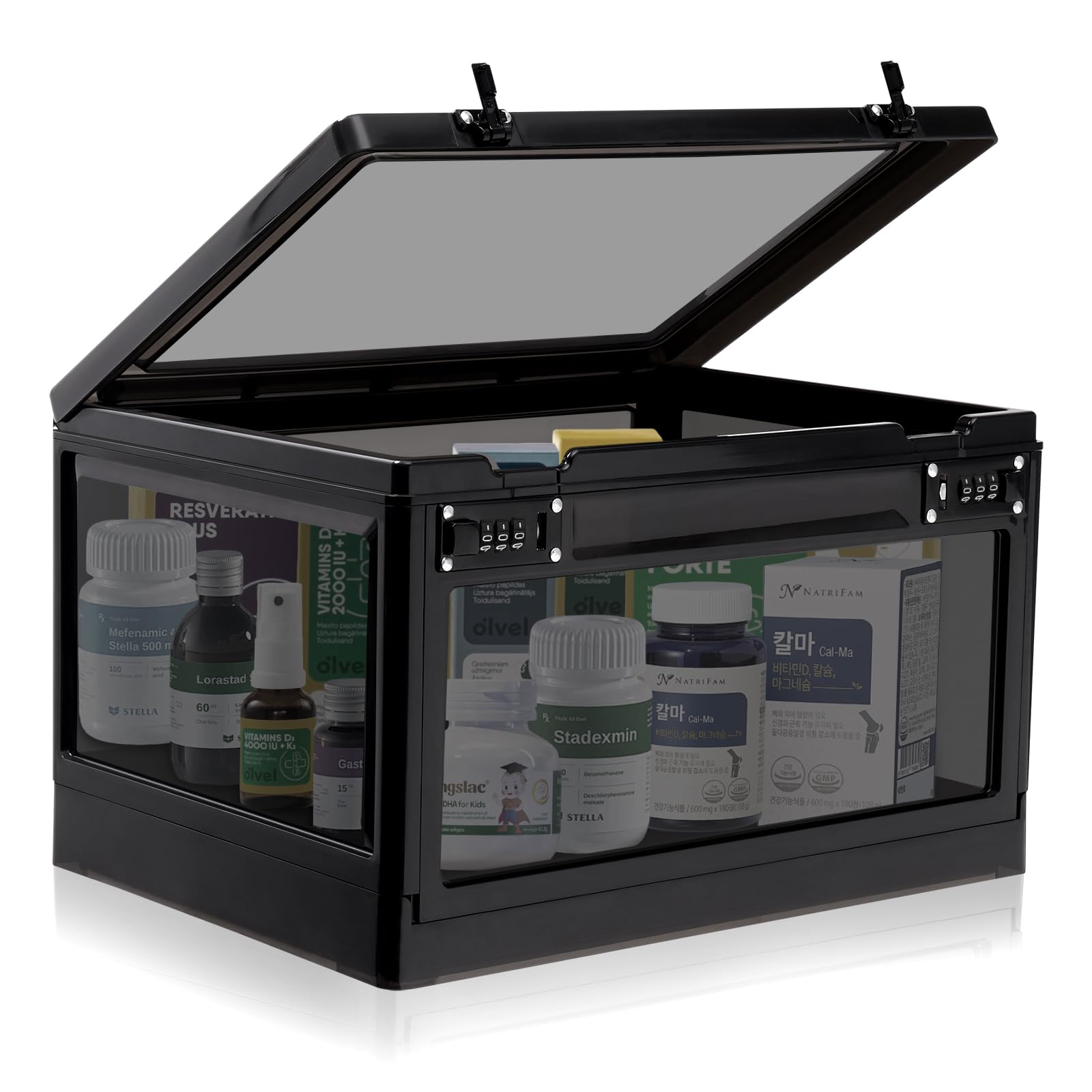 Large Medicine Lock Box with Dual 3-Digit Combination Locks, 24.8L Lockable Storage Box for Medication, Snacks, Phone, and Electronics - BPA-Free Organizer Bin for Home, Office, Fridge, and Safety